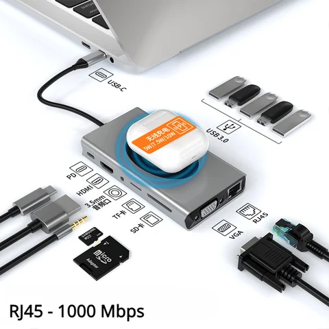 Док-станция USB Type-C 13 в 1, USB 3,0, для Xiaomi, Lenovo, Macbook
