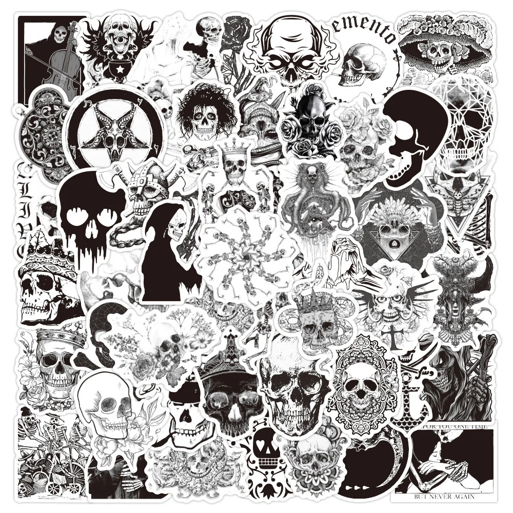 

10/30/50PCS Black and White Gothic Skull Exquisite Stickers Kids Toys DIY Luggage Laptop Ipad Skateboard Stickers Wholesale