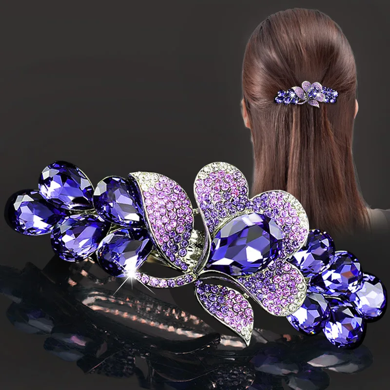 

New purple crystal flower spring hair clip Luxury rhinestone top clip Horizontal clip Elegant mother fashion hair accessories