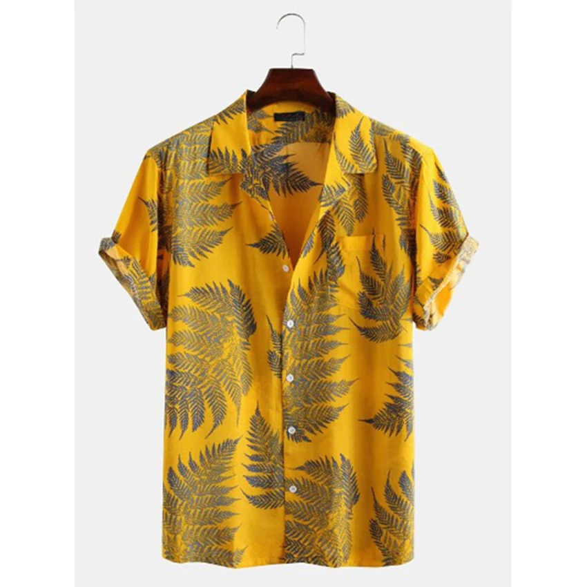 

Men's Palm Tree Printed Beach Shirt Summer Short Sleeve Shirts Mens Holiday Vacation Clothing Chemise