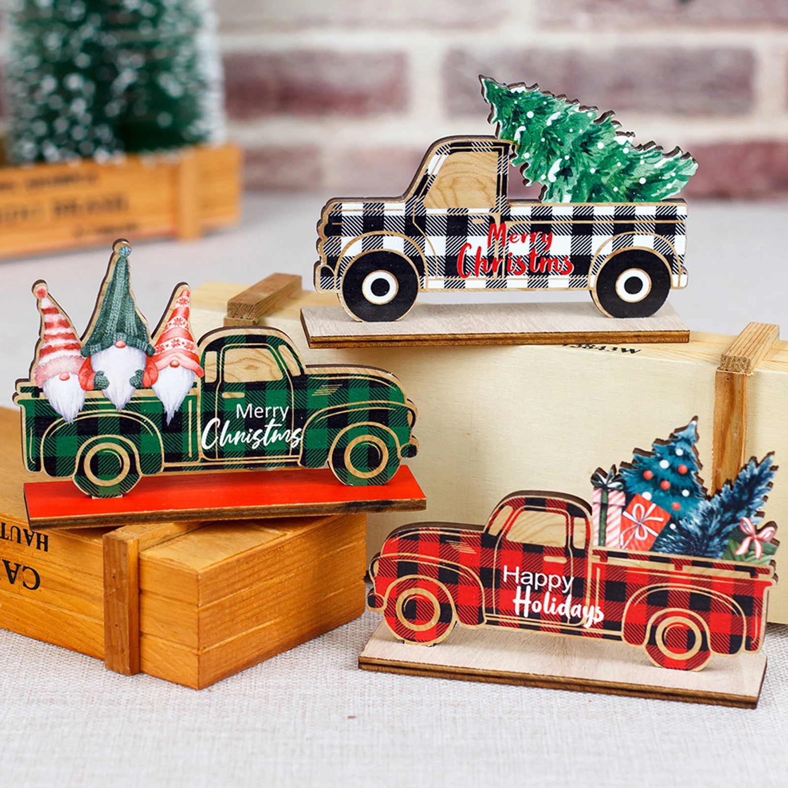 

6 шт., винтажный Рождественский грузовик с украшением в виде дерева