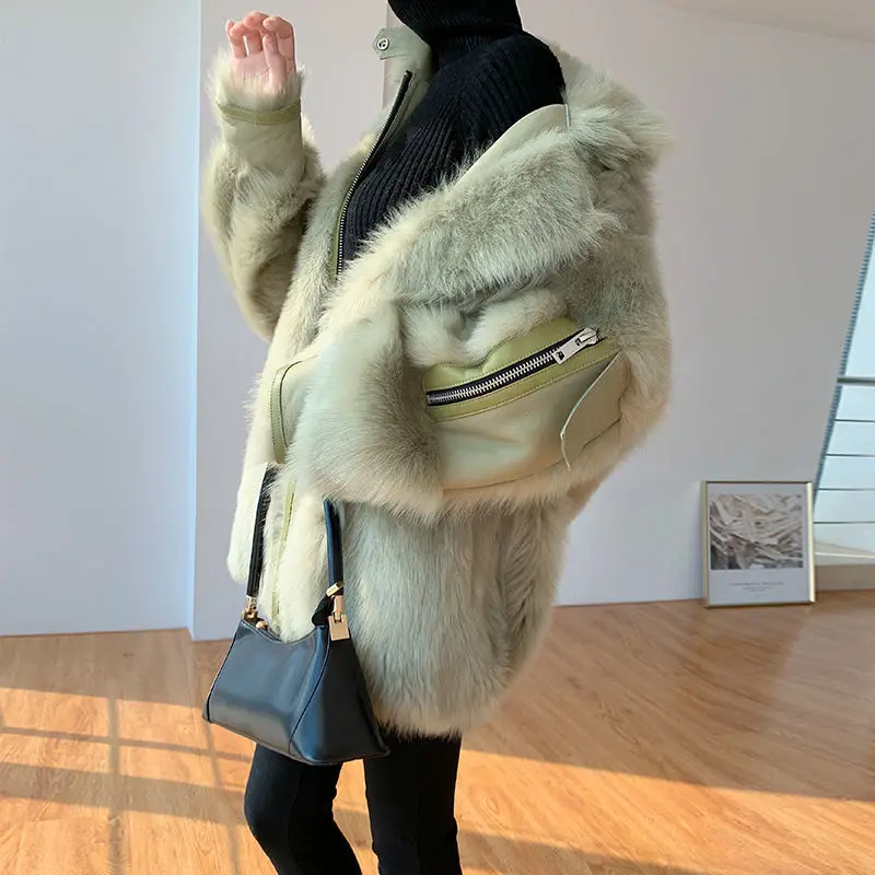 

Fashion Faux Fur Coat Jacket Woman Winter Solid Loose Slim Long Sleeve Imitation Rabbit Fur Overcoat Artificial Fur Jacket G219