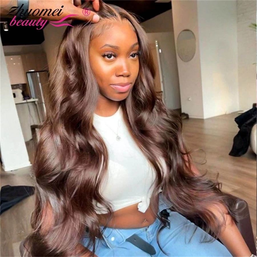 Chocolate Brown Lace Frontal Wig 13x4 Body Wave HD Lace Front Human Hair Wigs For Women 4x4 Body Wave Brown Lace Closure Wig