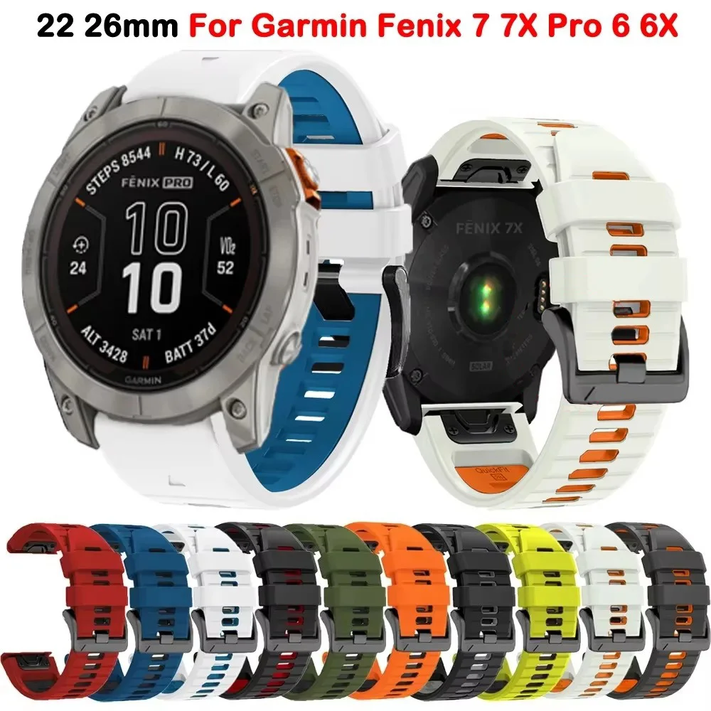 Силиконовый ремешок для часов 22 26 мм Garmin Fenix 7/7Pro/7X/6X/6 Pro/5X/5 Plus/Epix/8 8X E 965 Сменный