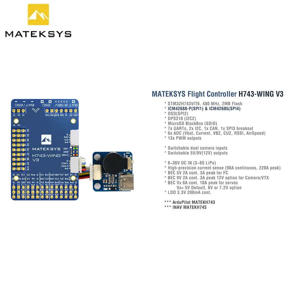 Контроллер полета Matek H743-WING V3 ArduPilot INAV H743 встроенная версия OSD для дрона с