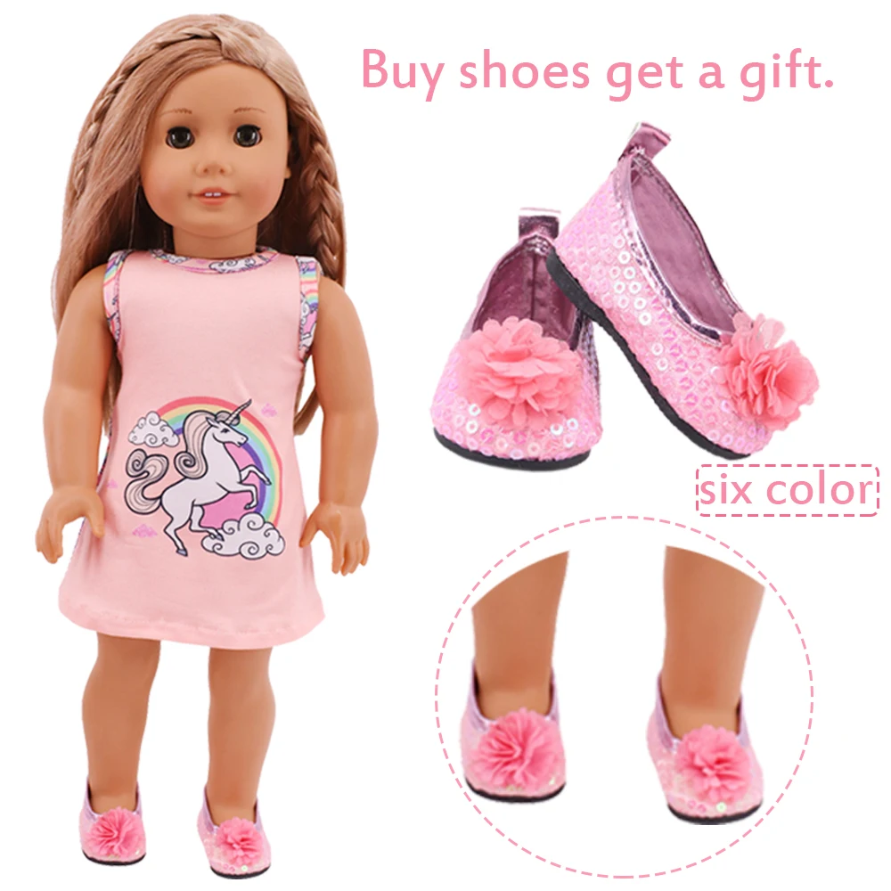 

New Fashion Baby Sequins Doll Shoes 7cm Manual Shoes Lovely 43cm Dolls Baby New Born and 18 inches American Doll Shoes Sock