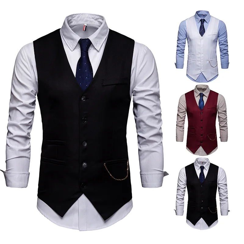 

Vests Wedding Blazer Men's Slim Vest Waistcoat Groom Quality Dress Business Groomsman Men Party Chain Formal High Suit