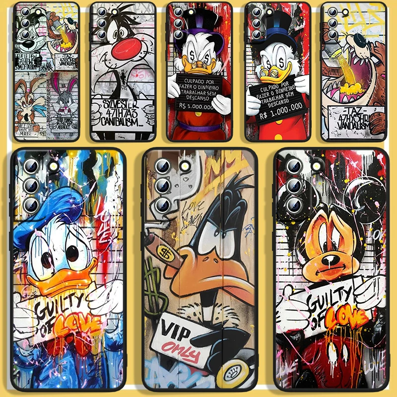 

Cute Donald Duck Mickey Mouse Phone Case For Samsung Galaxy S23 S22 S21 S20 FE Ultra S10e S10 S9 S8 Plus Lite Black Cover