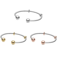 authentic 925 sterling silver rose gold moments snake chain style open bracelet bangle fit bead charm diy fashion jewelry