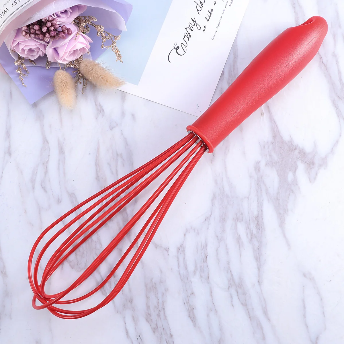 

10 Inches Hand Egg Mixer Silicone Balloon Whisk Cream Frother Kitchen Utensils for Blending Stirring (Red)