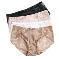 women silk panties sexy lace mid waist briefs mulberry silk underwear sofe breathalbe skin friendly smooth female underpants