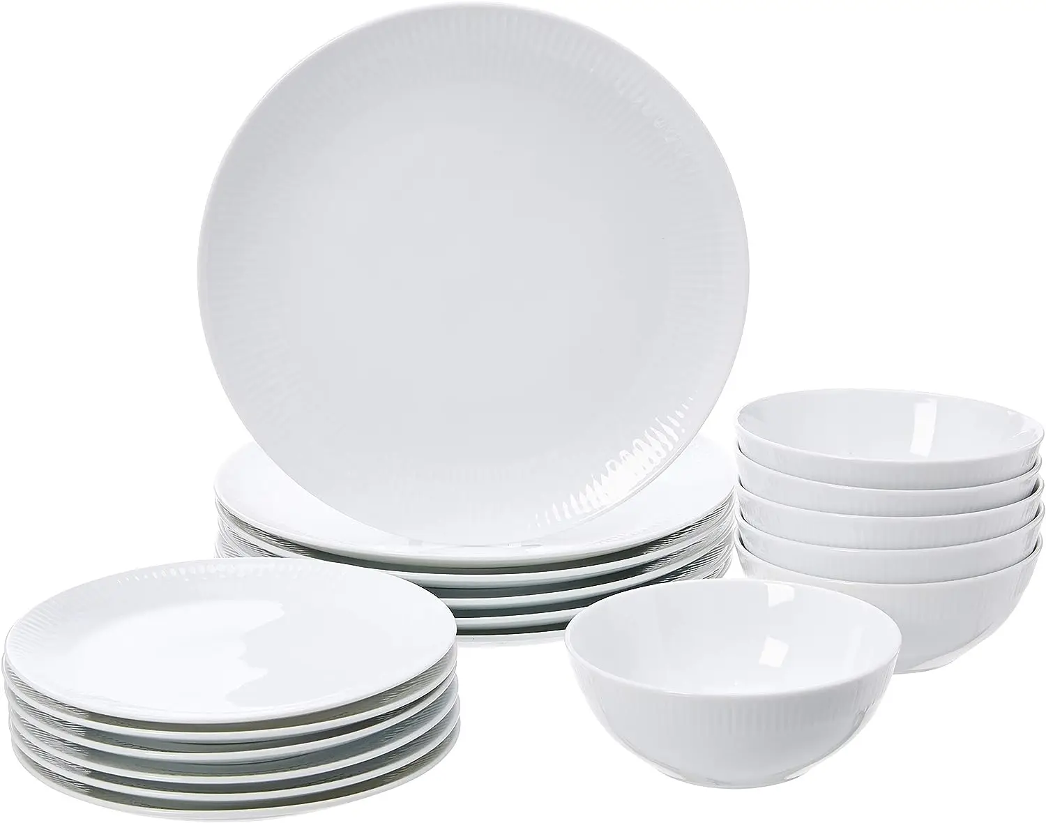 

18-Piece Kitchen Dinnerware Set, Plates, Dishes, Bowls, Service for 6, White Porcelain with Trim