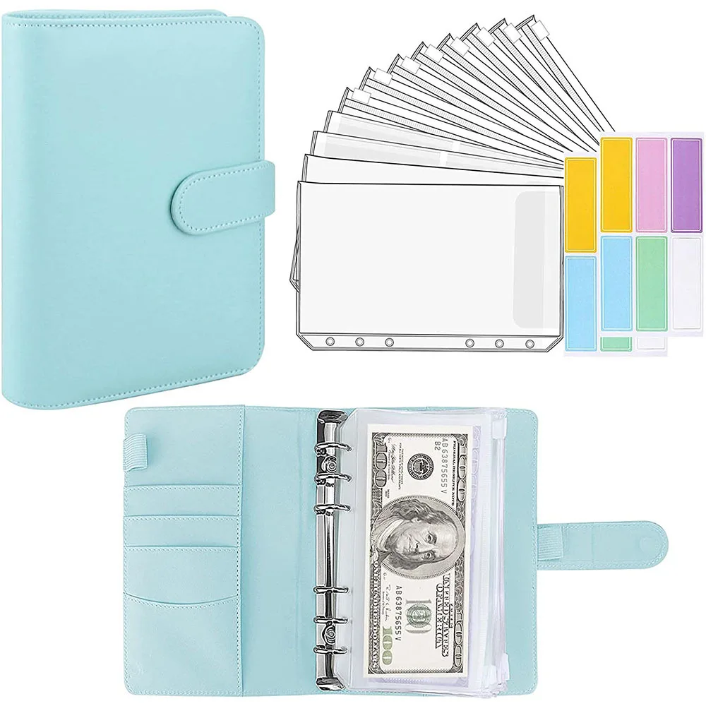 

A6 PU Leather Binder Budget Planner Cash Envelope Wallet System with Budget Envelopes Binder Pockets for Budgeting