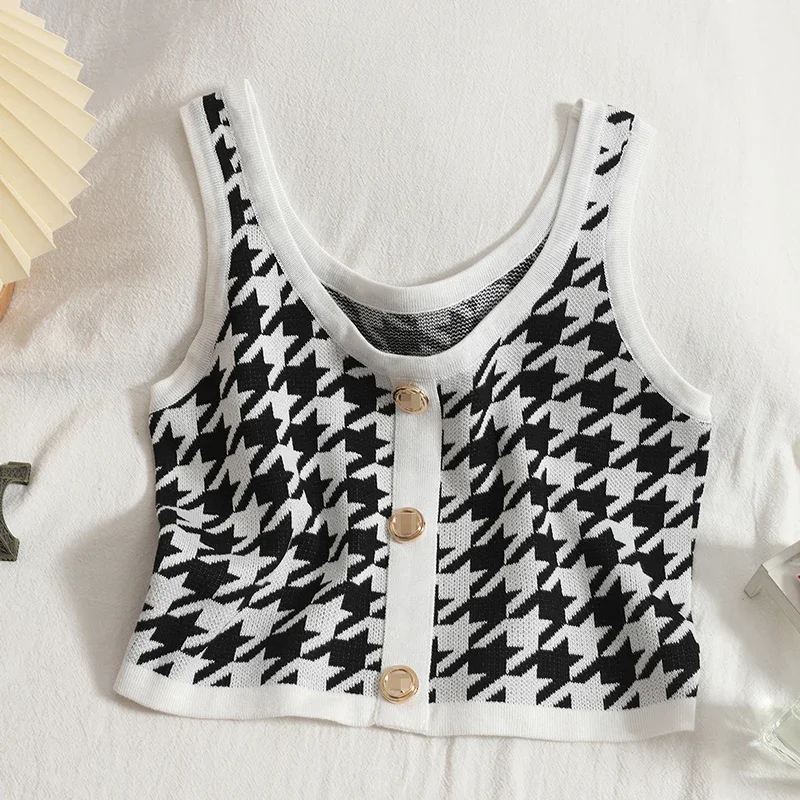 Женская клетчатая майка ZHUANQING на пуговицах женские укороченные майки