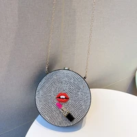 2022 new fashion crossbody bag acrylic lips lipstick rhinestone chain small round bag shoulder messenger bag for women party