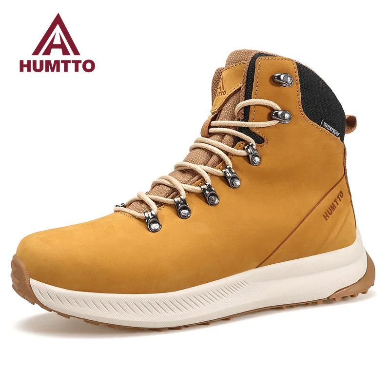 HUMTTO Winter Leather Shoes for Men Waterproof Sports Climbing Hiking Boots Mens Luxury Designer Outdoor Trekking Sneakers Male