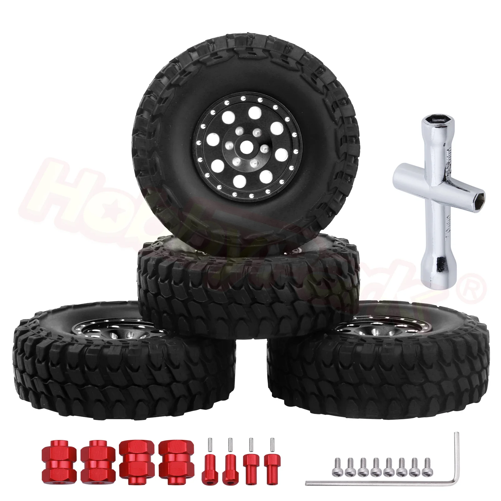 

1.0 Beadlock Wheels and Tires w/Wheel Spacers Offset for 1/24 RC Crawler Axial SCX24 AXI90081 Deadbolt AXI00002 Jeep Wrangler