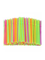 100pcs fluorescent plastic bendable drinking straws disposable beverage straws wedding decor mixed colors party supplies