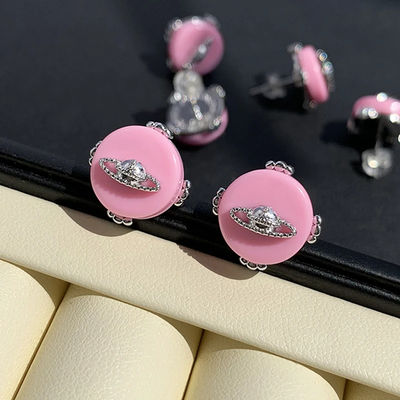 

French Star Round Pink Sweet Earrings Vintage Punk Unusual Accessories Luxury Jewelry For Woman
