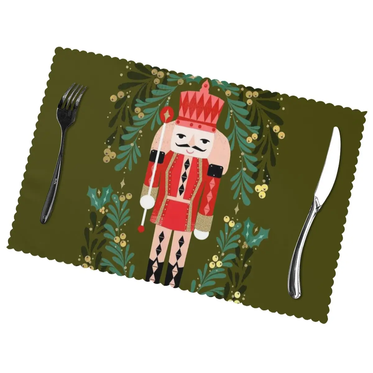 

Green Nutcracker Non-Slip Insulation Place Mats for Kitchen Dining Table Washable Placemats Bowl Coaster Cup Mat Set of 6