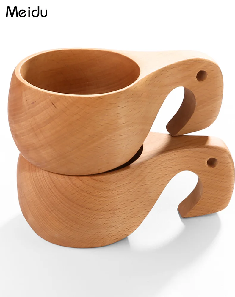 

Handmade Wooden Cup Beech Breakfast Cup Good-looking Big Belly Cup Wooden Handle Japanese Water Cup Household Milk Cup New