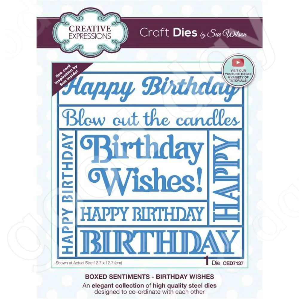 

New Boxed Sentiments Birthday Wishes Metal Cutting Dies Scrapbook Diary Decoration Embossing Template Diy Greeting Card Handmade