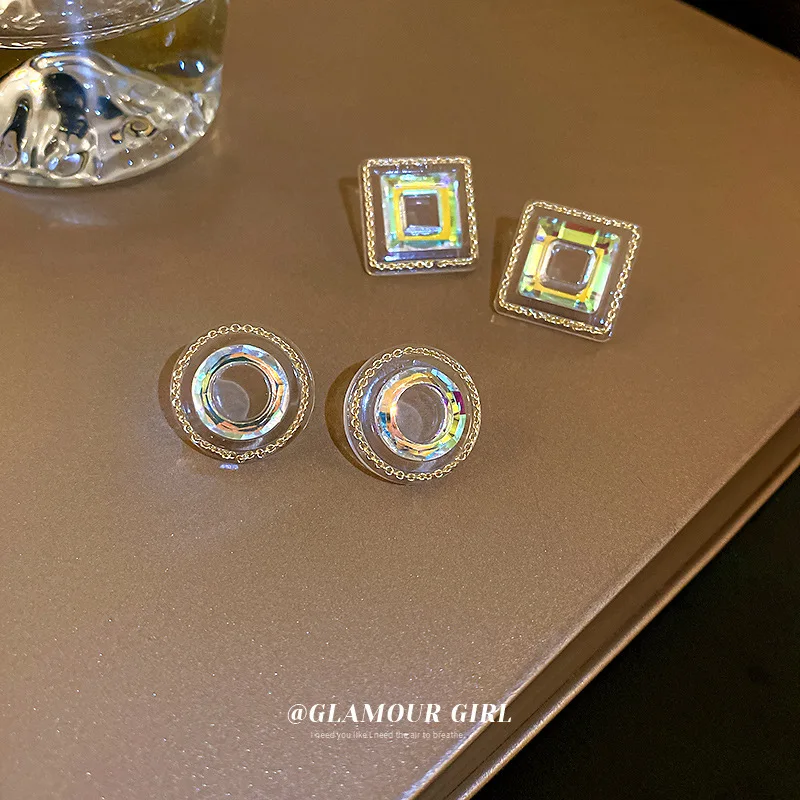 

Silver Needle Transparent Color Light Geometric Earrings Korean Simple Design Niche Temperament Ins Style Versatile