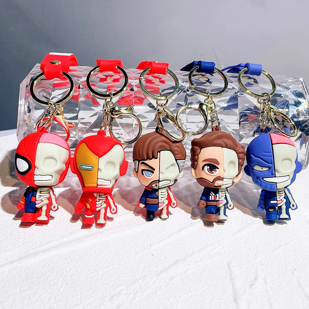 Disney Cartoon Marvel Avengers Keychain Superhero Spiderman Skull Pendant Keyring Phone Bag Car Keyholder Jewelry Gifts for Kids