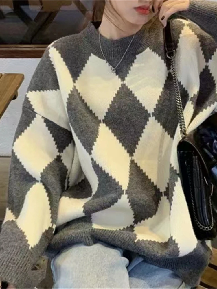 Модный женский свитер новинка сезона осень-зима 2023 ромбовидный Вязаный топ в