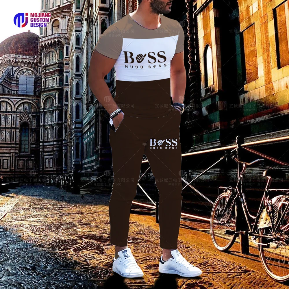 Men's Short Sleeve T-Shirt Loose O Neck Fashion Top Set 3D Printing Brand Series Youth Casual Harajuku Loose Top Trousers