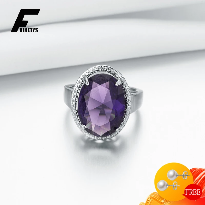 

FUIHETYS Elegant Ring 925 Silver Jewelry Accessories Oval Shape Amethyst Gemstone Finger Rings for Women Wedding Party Gifts