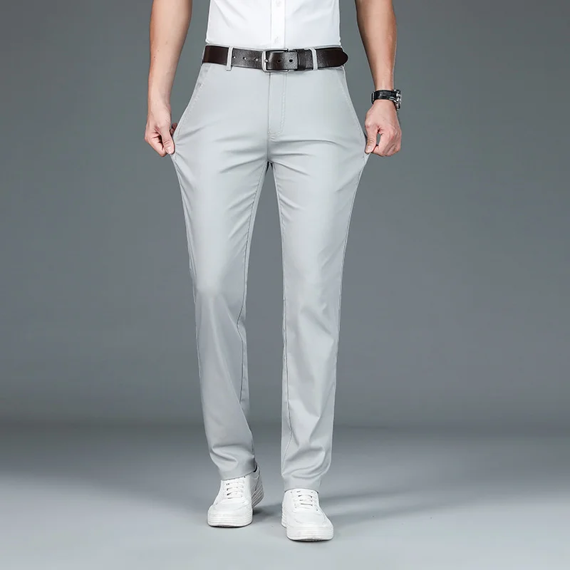 

Summer Thin Casual Pants Men Straight Black Khaki Business Suit Office Cotton Suit Trousers Men 2022 Leisure Flat
