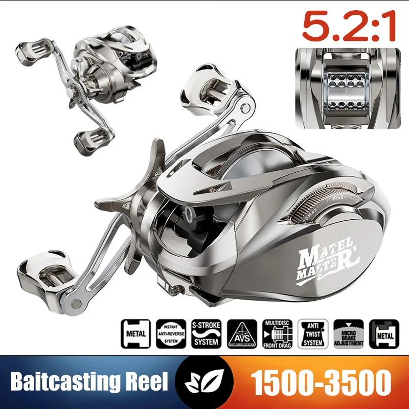 

Baitcasting Reel Fishing Reel 8KG Max Drag 5+1BB 6.3:1 Ratio Metal Spool Left/Right Hand Carp Freshwater Saltwater Fishing Tool