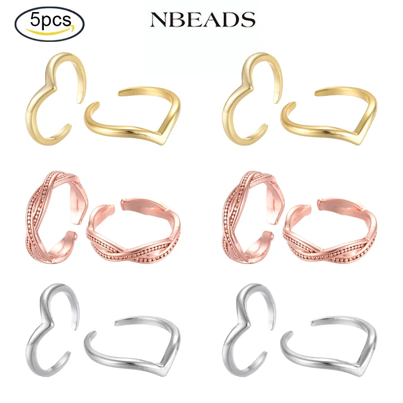 

5PC Adjustable Brass Toe Rings Open Cuff Rings Open Rings Infinity Band Rings