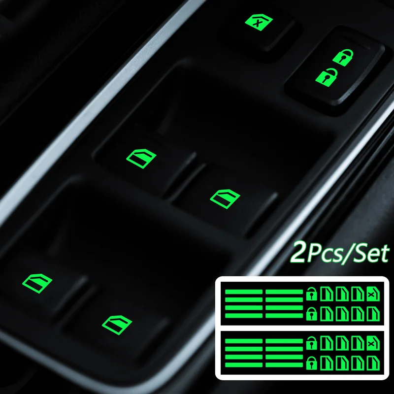 

Стайлинг автомобиля, светящиеся наклейки на выключатель окон, светящиеся в темноте кнопки, флуоресцентные наклейки для Toyota Camry Mitsubishi Benz Hyundai Kia