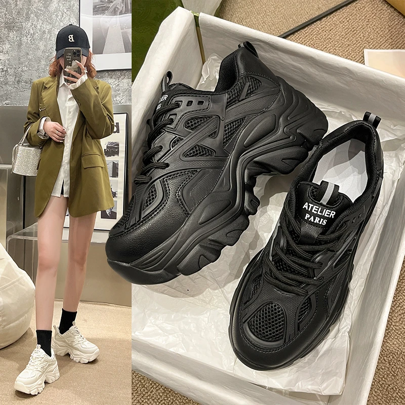 

7cm Chunky Sneakers Platform Shoes Wedge for Women Casual Shoes Breathable Summer Shoes Women Fashion Sneakers Spring