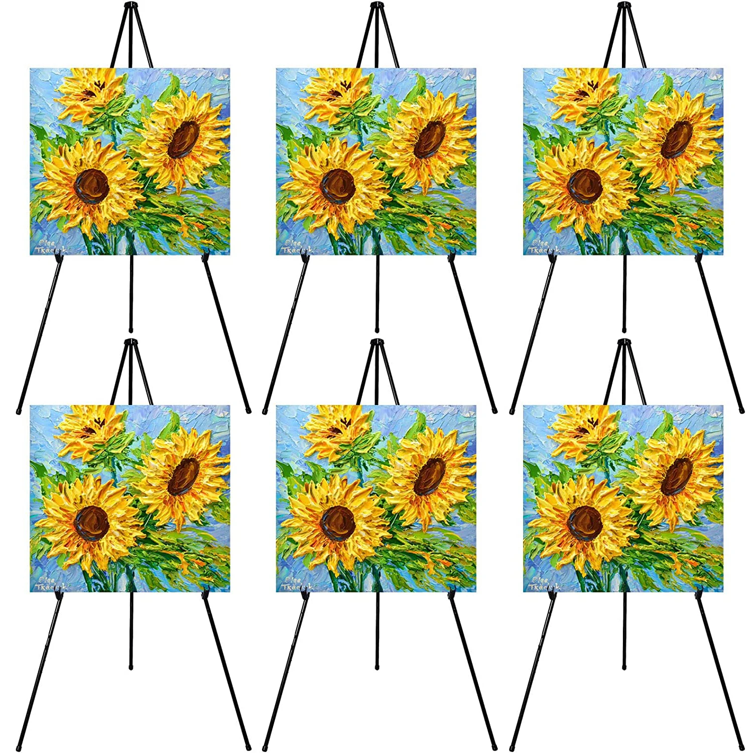 

63" Tall Display Easel, Folding Instant Poster Easel, Black Steel Metal Telescoping Art Easel for Display Show, Easy Assembly