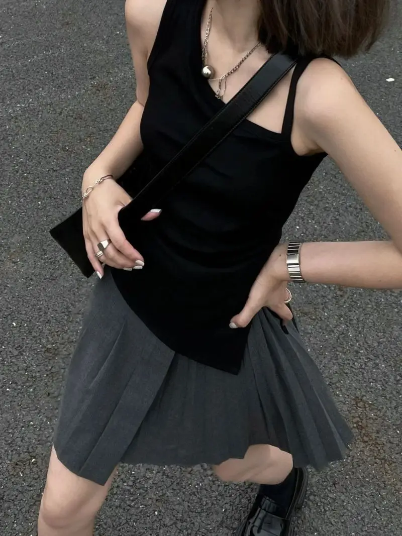 

Женский Асимметричный топ с лямкой на шее, облегающий Уникальный небольшой Топ без рукавов, лето 2023