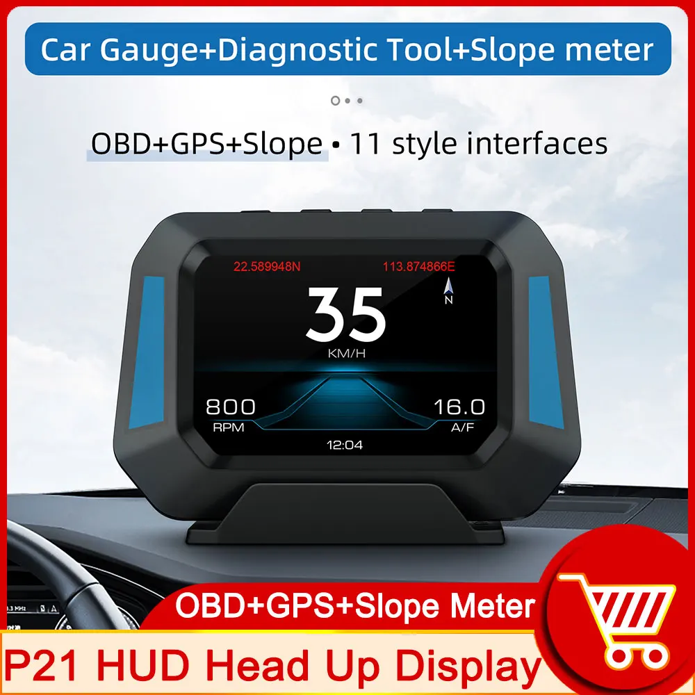 

HD P21 HUD OBD2 GPS Head Up Display авто аксессуары скорость метр Тахометр расход топлива температура воды Напряжение