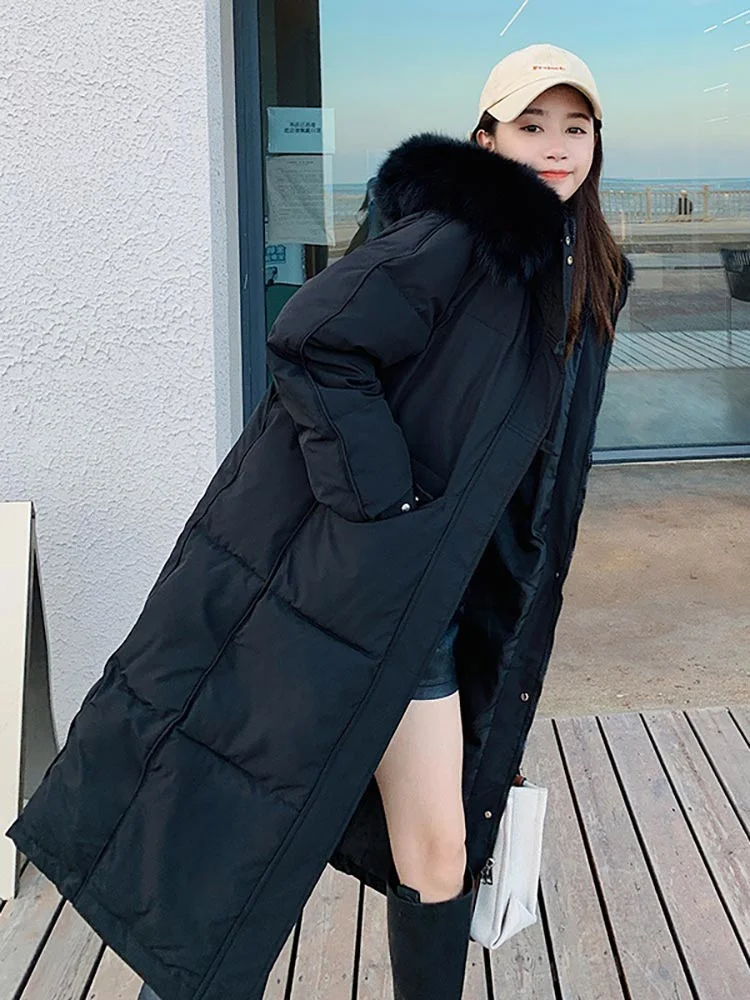 New Parkas Women 2022 Winter Long Jacket Coat Fur Hooded Female Parkas Thick Warm Cotton Padded Jacket Casual Clothes