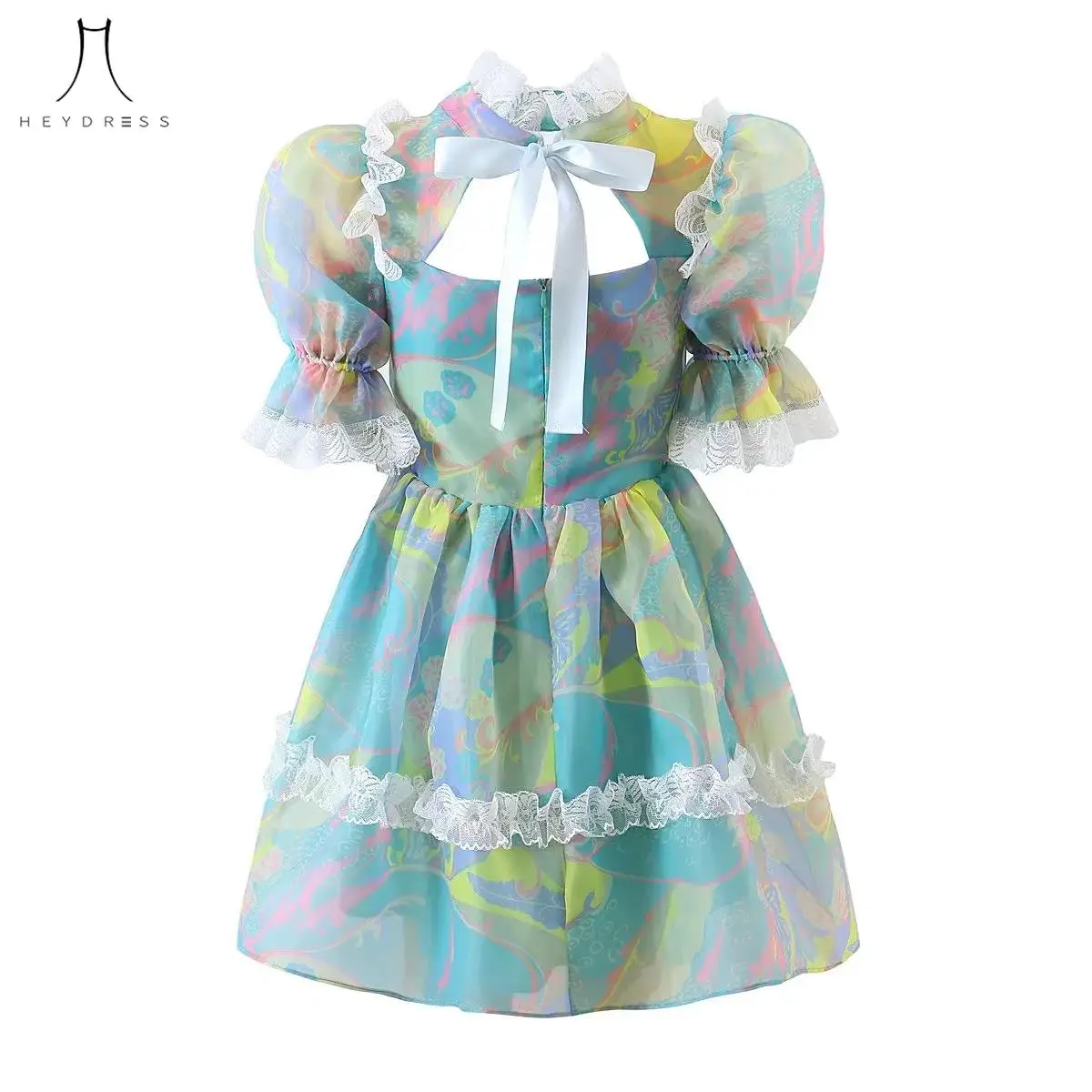 Кружевное платье с длинным рукавом-фонариком и оборками |