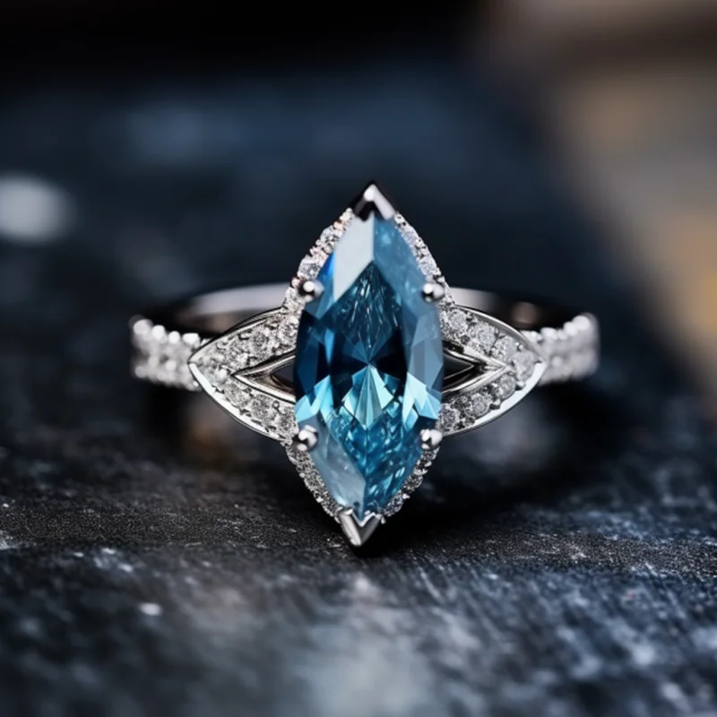 SGARIT обручальные кольца с ореолом 14 к белое золото огранка маркиза 3CT синее