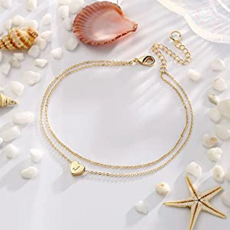 

Gold Plated Heart Initial Letter Ankle Bracelets for Women Dainty Layered Anklet for Women Teen Girls Beach Jewelry Gifts