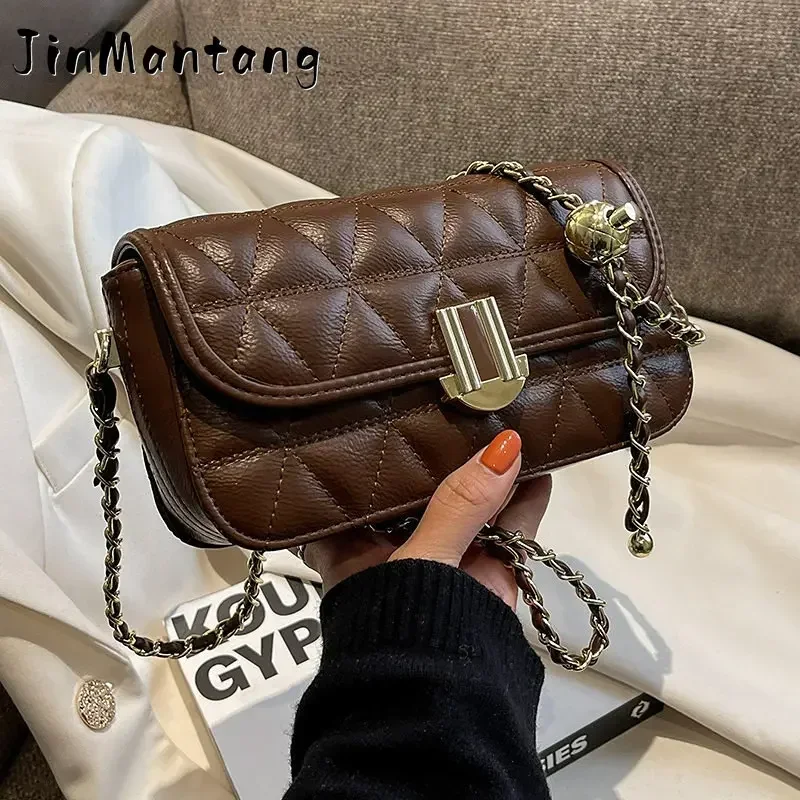 

JinMantang Flap Bags for Women 2023 Winter Trend Vintage Designer Female Chain Leather Quilted Crossbody Bag Handbags