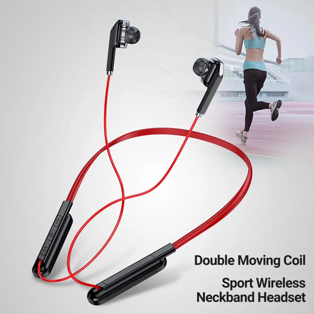 

Bluetooth-compatible Headphone Useful Non-slip Double Moving Coil Wireless Stereo Neckband Earbuds for Outdoor
