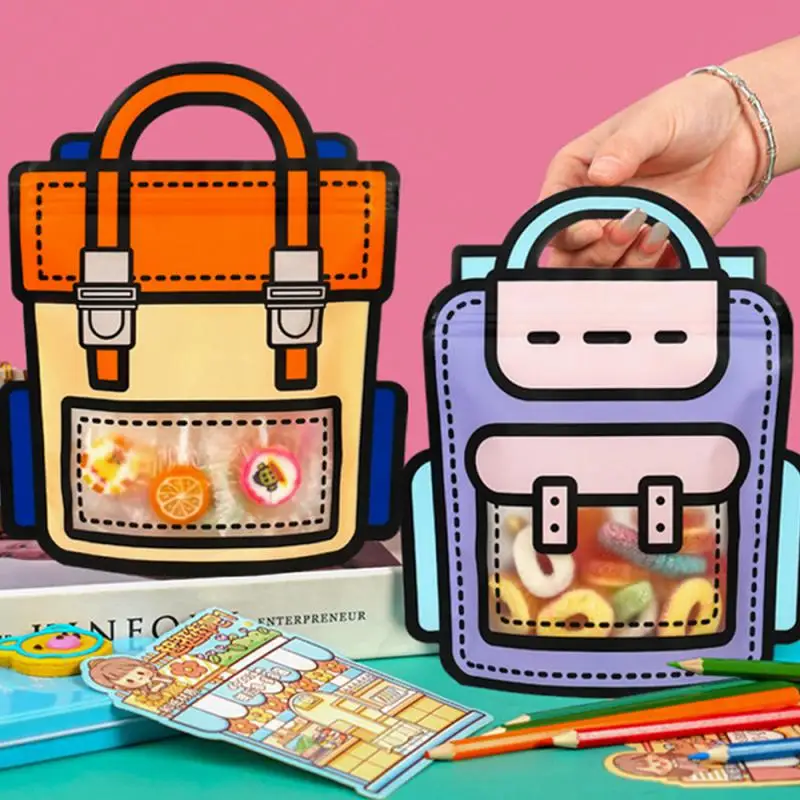 Creative School Bag Shape Biscuit Candy Plastic Zipper Gift Snack Packaging Children Birthday Graduation Party Decoration