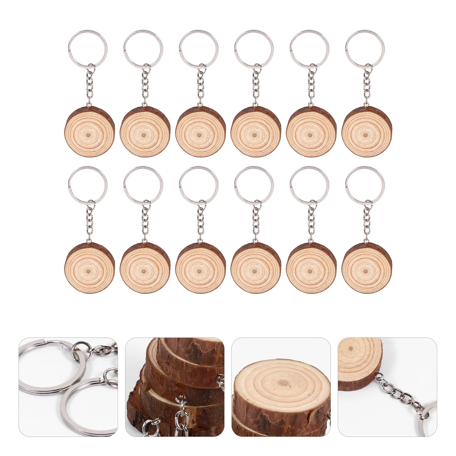 

12 Pcs Blank Wooden Keychain Pendants Unfinished Tags Ring Kids Tree Bark Rings Edc Personalized Log Ornaments