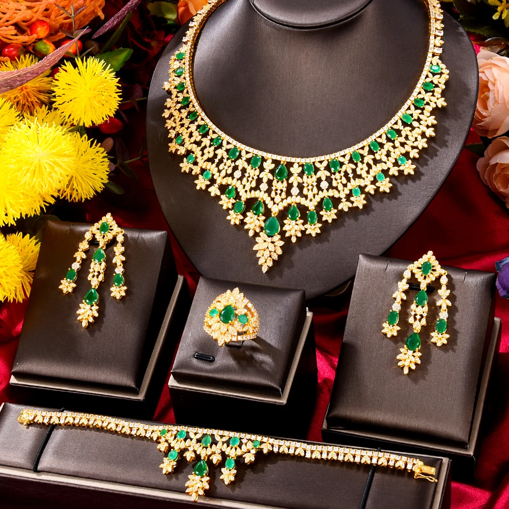 

Jimbora Роскошные ювелирные изделия принцессы 4 шт. индийская Свадебная искусственная Свадебная вечеринка Дубай ювелирные наборы