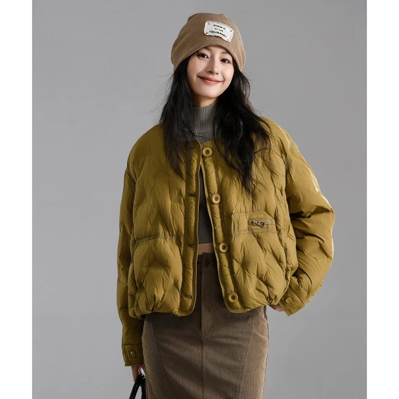 Художественный легкий короткий 90 белый утиный пуховик женский 2024 зимняя