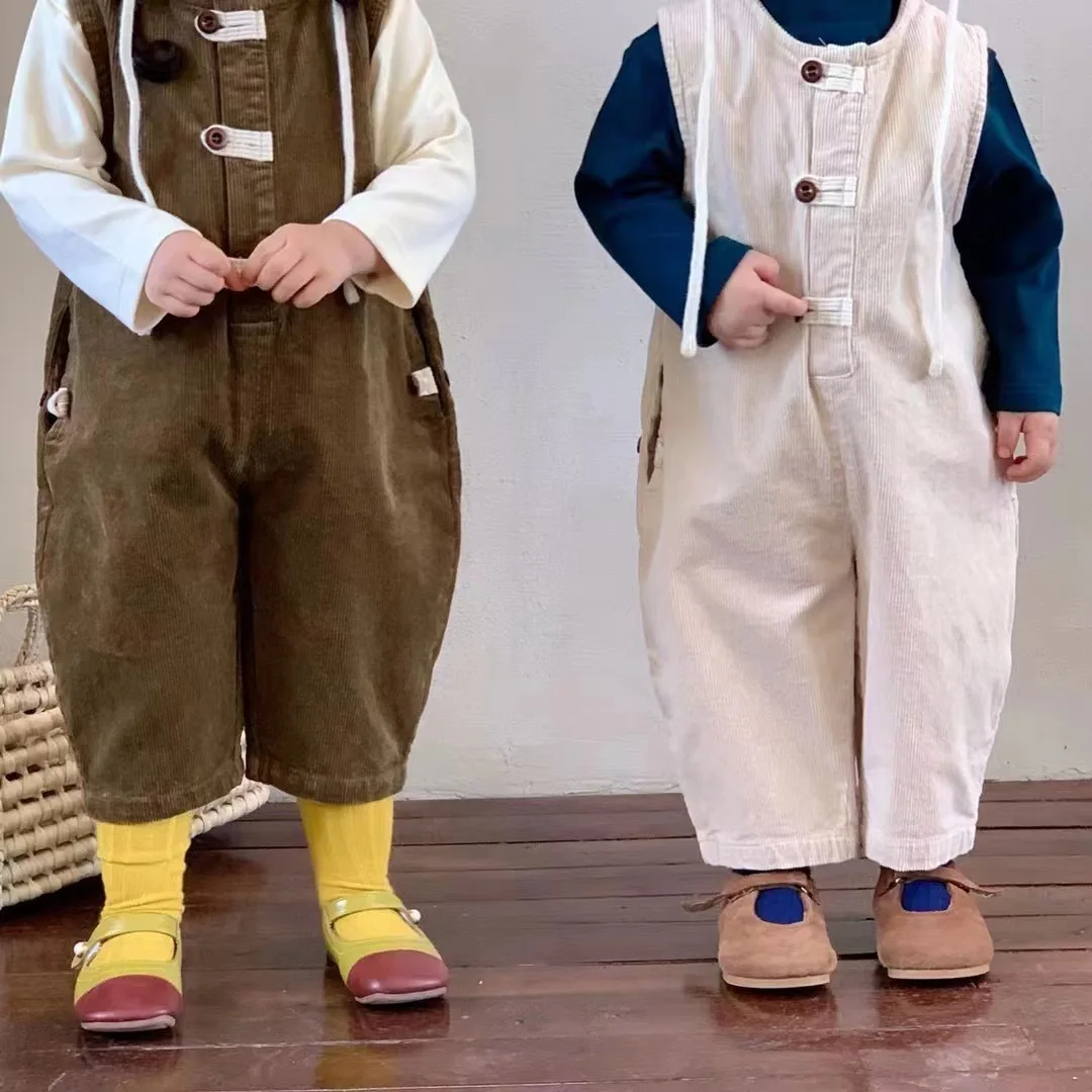 

Детские брюки в стиле ретро, вельветовые Модные универсальные комбинезоны в полоску для мальчиков и девочек на осень и зиму, Корейская версия, подходящие ко всему детские комбинезоны, 2023